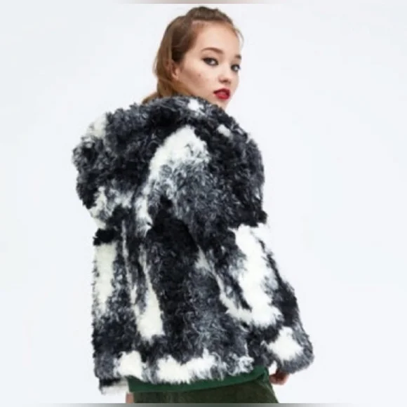 Zara Trf OuterWear Fluffy Faux Fur Patchwork Jacket - Picture 2 of 16